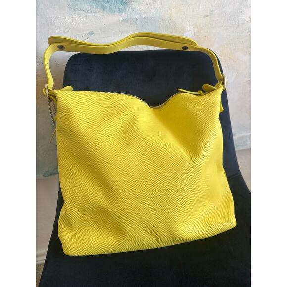 Authentic Longchamp Quadri Hobo Yellow Leather Shoulder Bag Handbag Tote Satchel - Picture 4 of 9